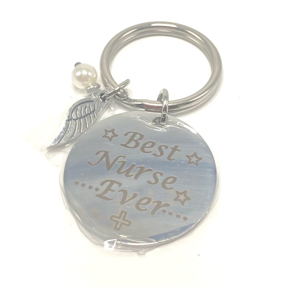 Silver Angel Wing Charm Nurse Gift Best Nurse Engraved Keychain